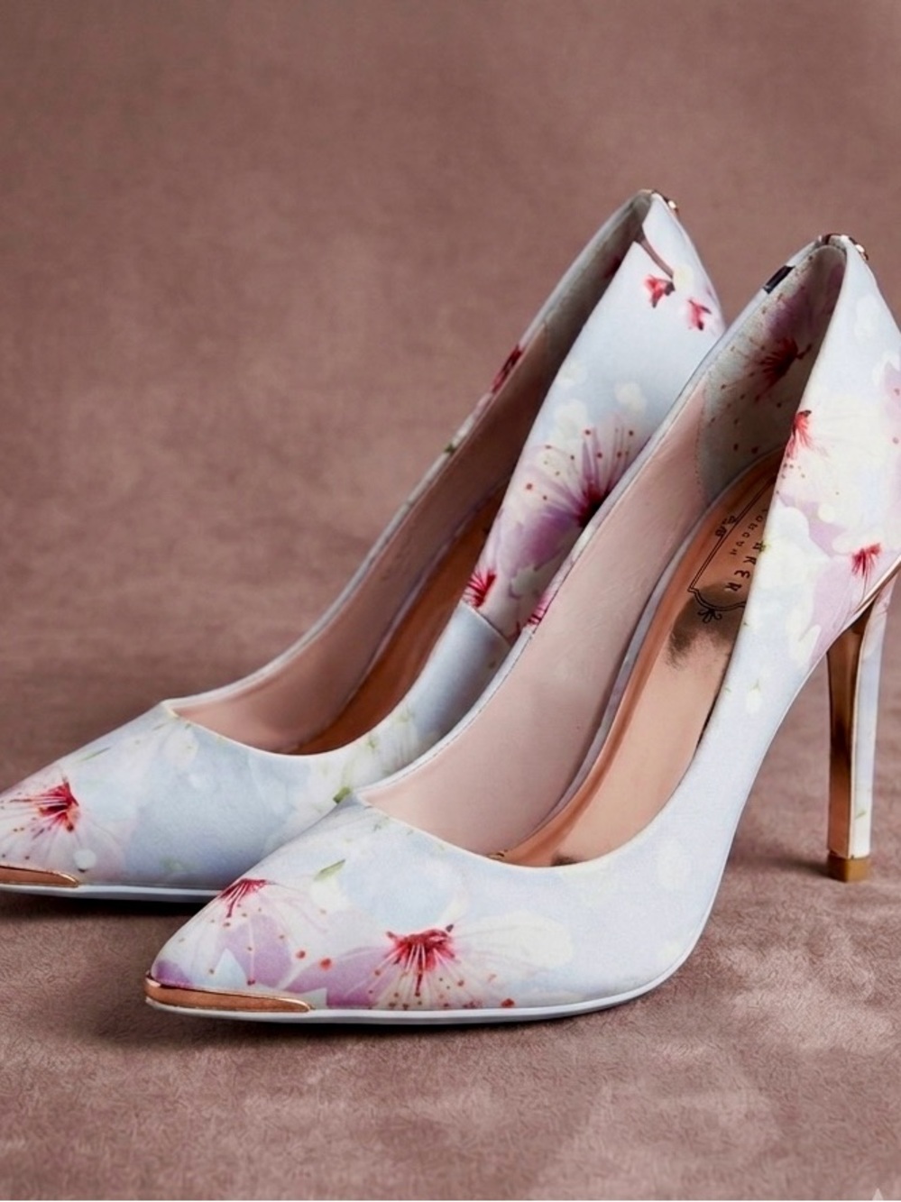 Ted Baker London Floral Pointed-Toe Stiletto Heels in Light Blue and Pink